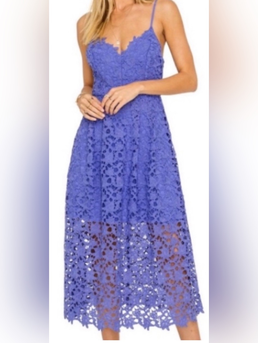 ASTR the Label - Elegant Women's Lace Midi Dress - Royal Blue and clutch purse